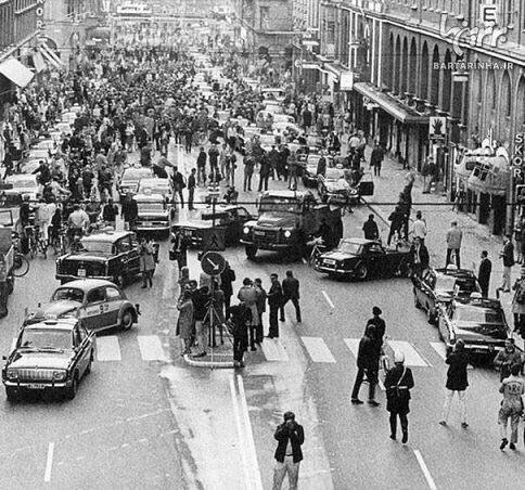 صبح اولین روزی که کشور سوئد جهت رانندگی‌ را از سمت چپ به سمت راست. تغییر داد «١٩٦٧»